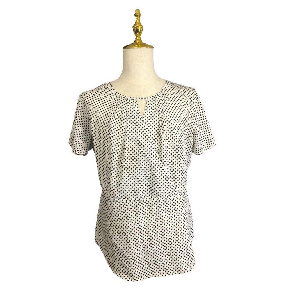 Blouse Short Sleeve Polka Dot Key Hole  1X